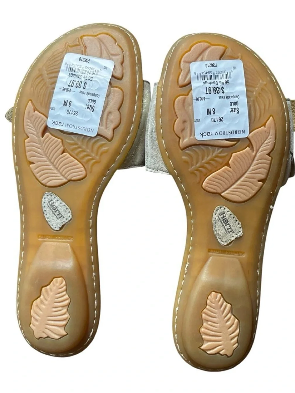 US 8 Born Silver Floral Slide Sandals